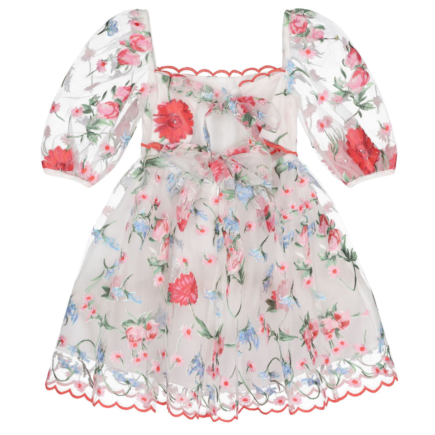 Girls Ivory & Pink Embroidered Tulle Dress , 1, hi-res