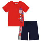 Boys Red & Navy Blue Dogs Shorts Set, 2, hi-res