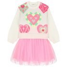 Girls Ivory & Pink Knitted Dress, 1, hi-res