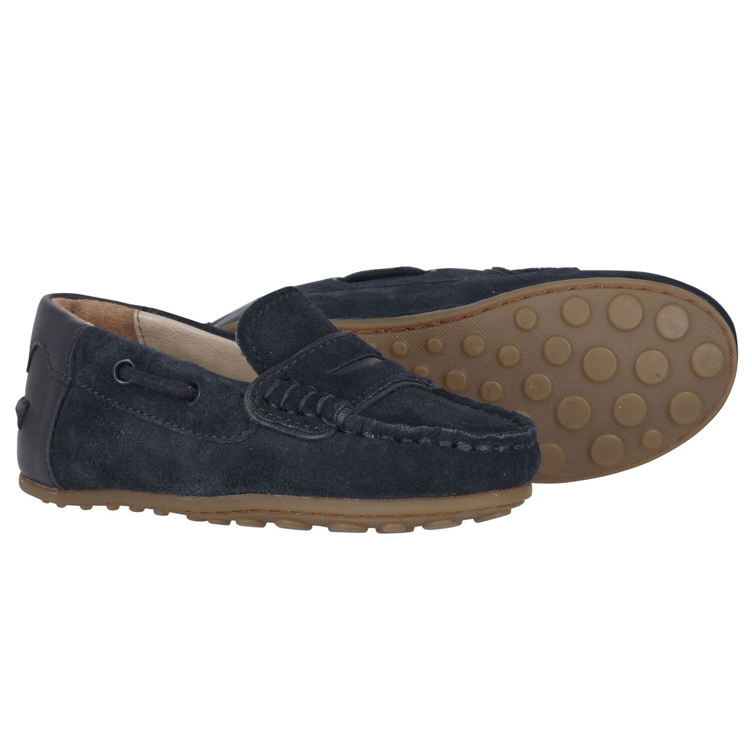 Boys Navy Blue Moccasins, 1, hi-res