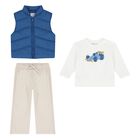 Younger Boys White, Blue & Beige Racing Car Tracksuit Set ( 3 Piece ) , 1, hi-res