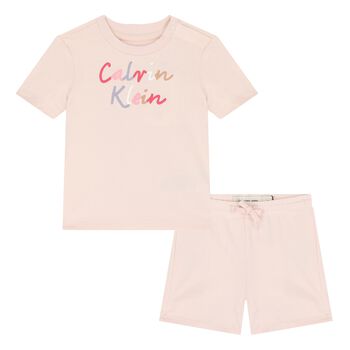 Younger Girls Pink Logo Cotton Shorts Set