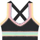 Girls Black Embroidered Swimsuit, 1, hi-res
