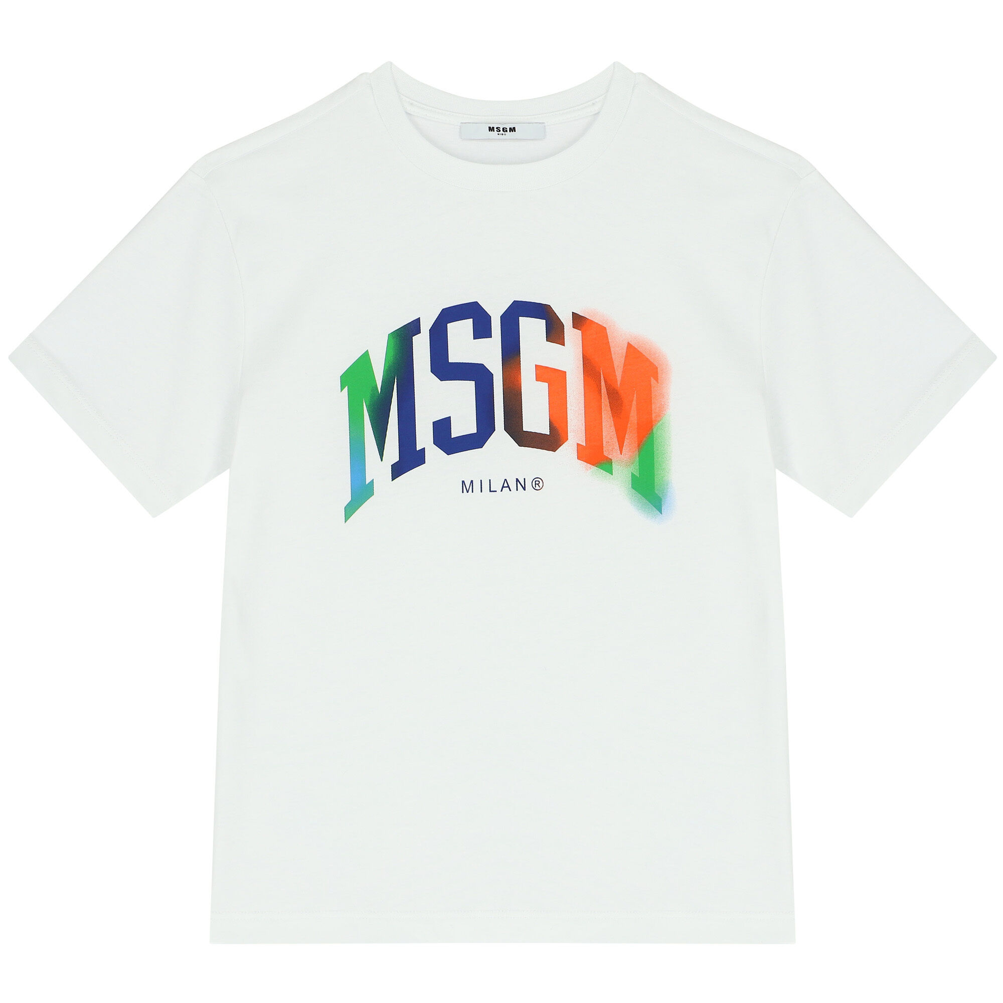MSGM Boys White Varsity Logo T Shirt Junior Couture UK