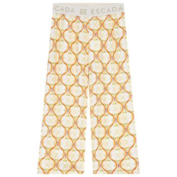 Girls Beige & White Logo Trousers