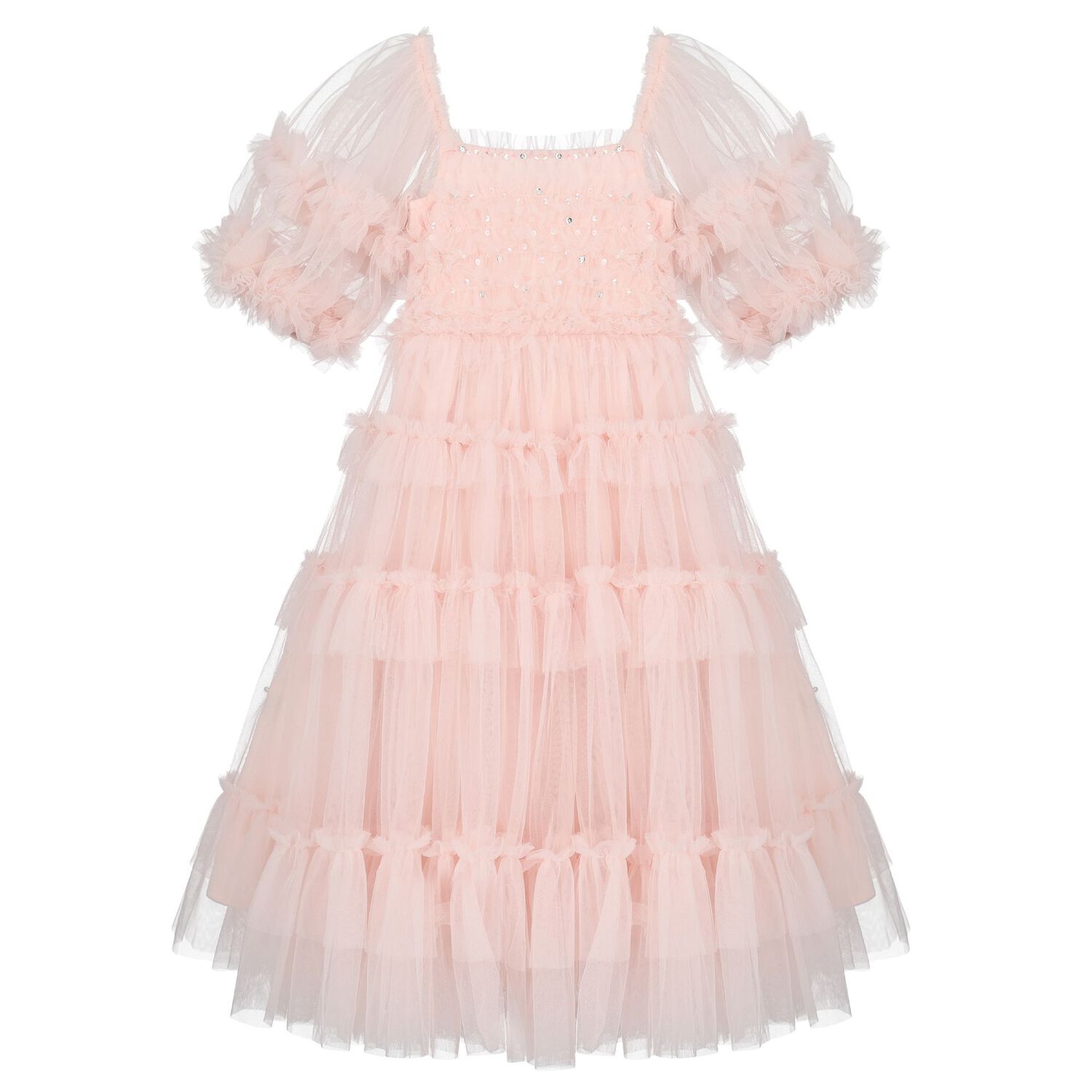 Girls Pink Ruffled Tulle Dress, 1, hi-res image number null