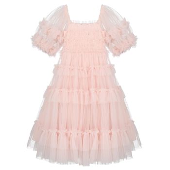 Girls Pink Ruffled Tulle Dress