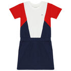 Girls White, Red & Navy Logo Dress, 1, hi-res