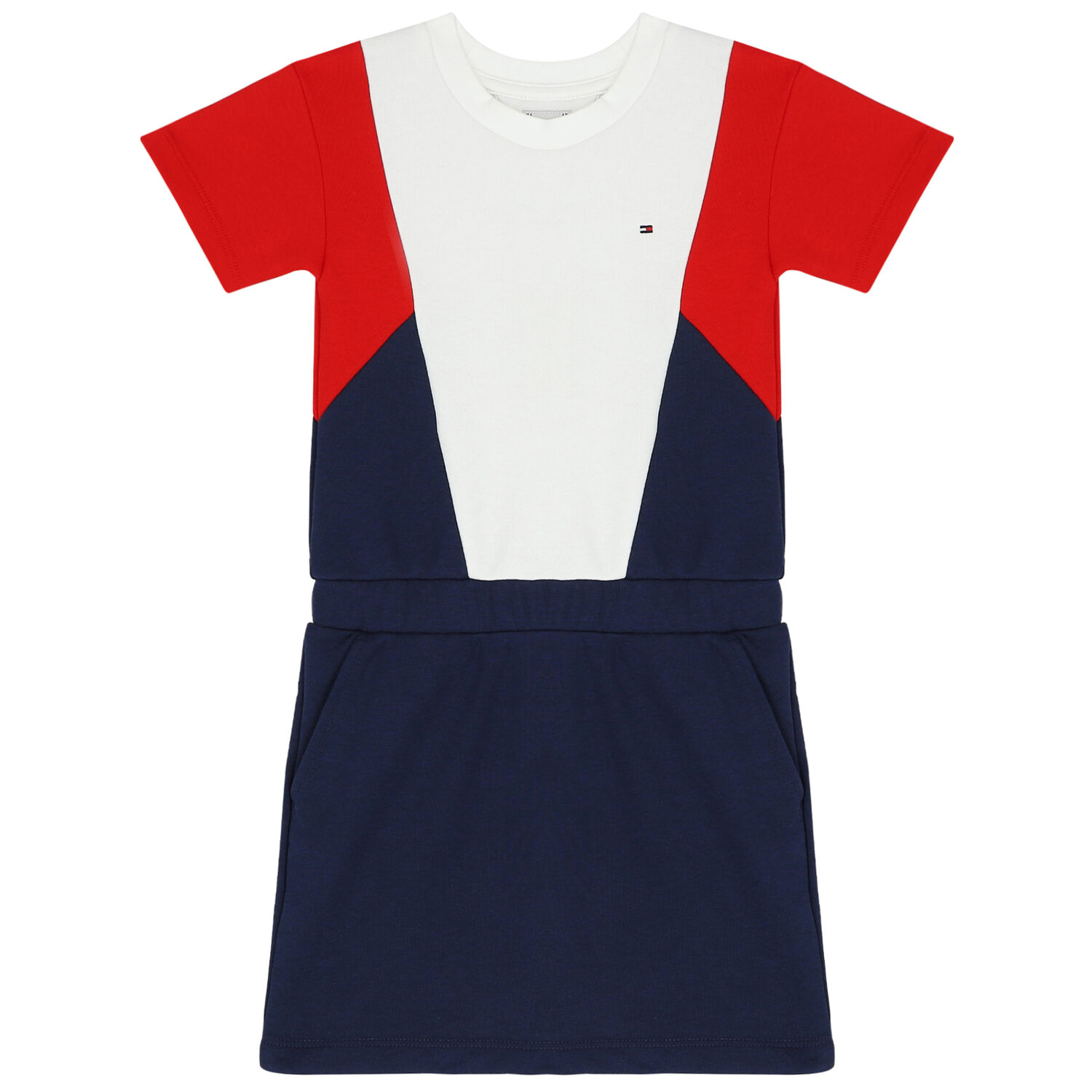 Girls White, Red & Navy Logo Dress, 1, hi-res