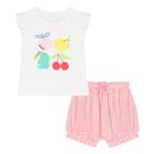 Younger Girls White & Pink Shorts Set, 1, hi-res