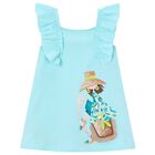 Girls Aqua Ruffled Dress, 1, hi-res