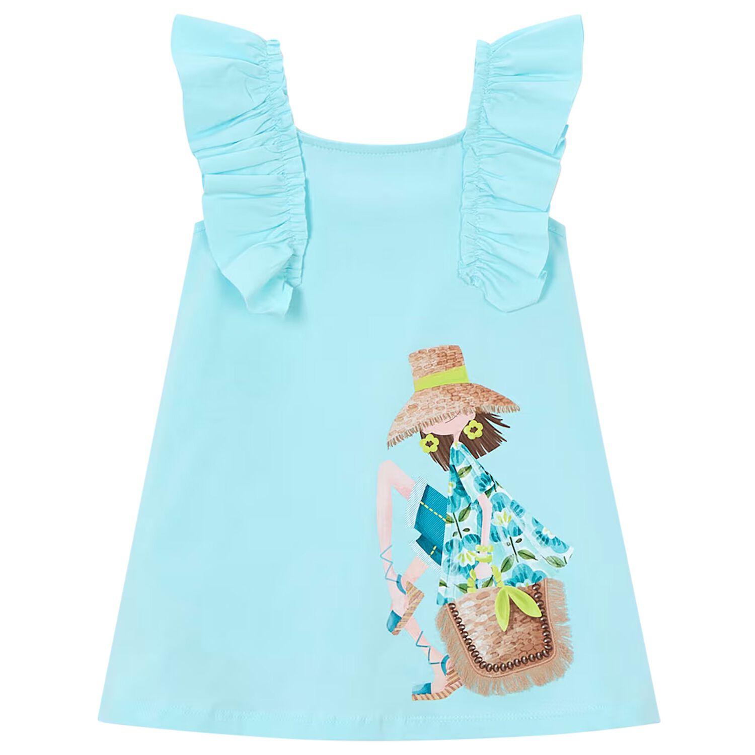 Girls Aqua Ruffled Dress, 1, hi-res