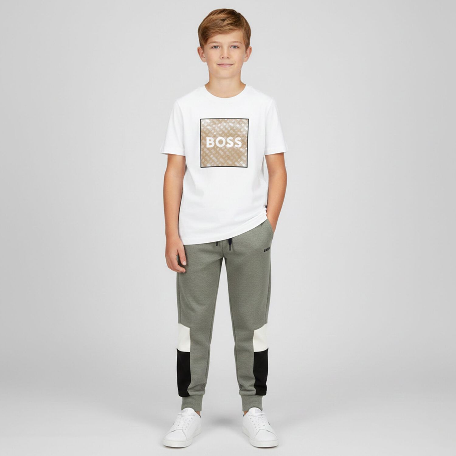 Boys Green Logo Joggers, 2, hi-res