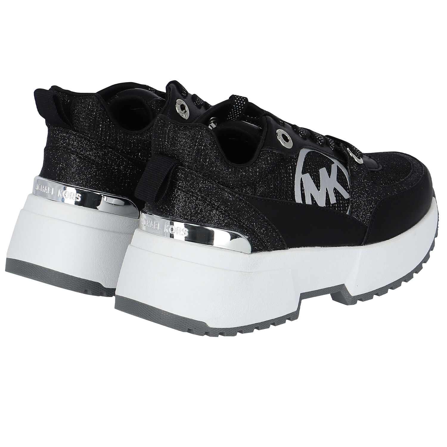 Black & Silver Logo Trainers, 1, hi-res