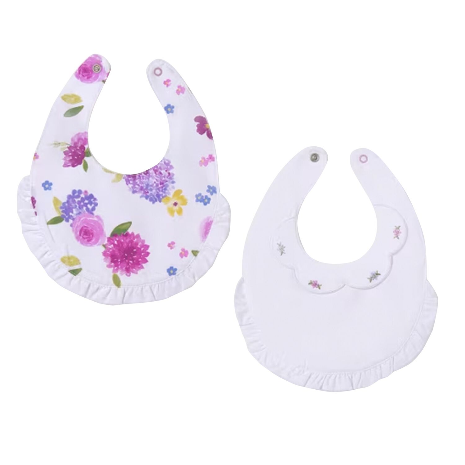 Baby Girls White Floral Bibs ( 2-Pack ), 1, hi-res