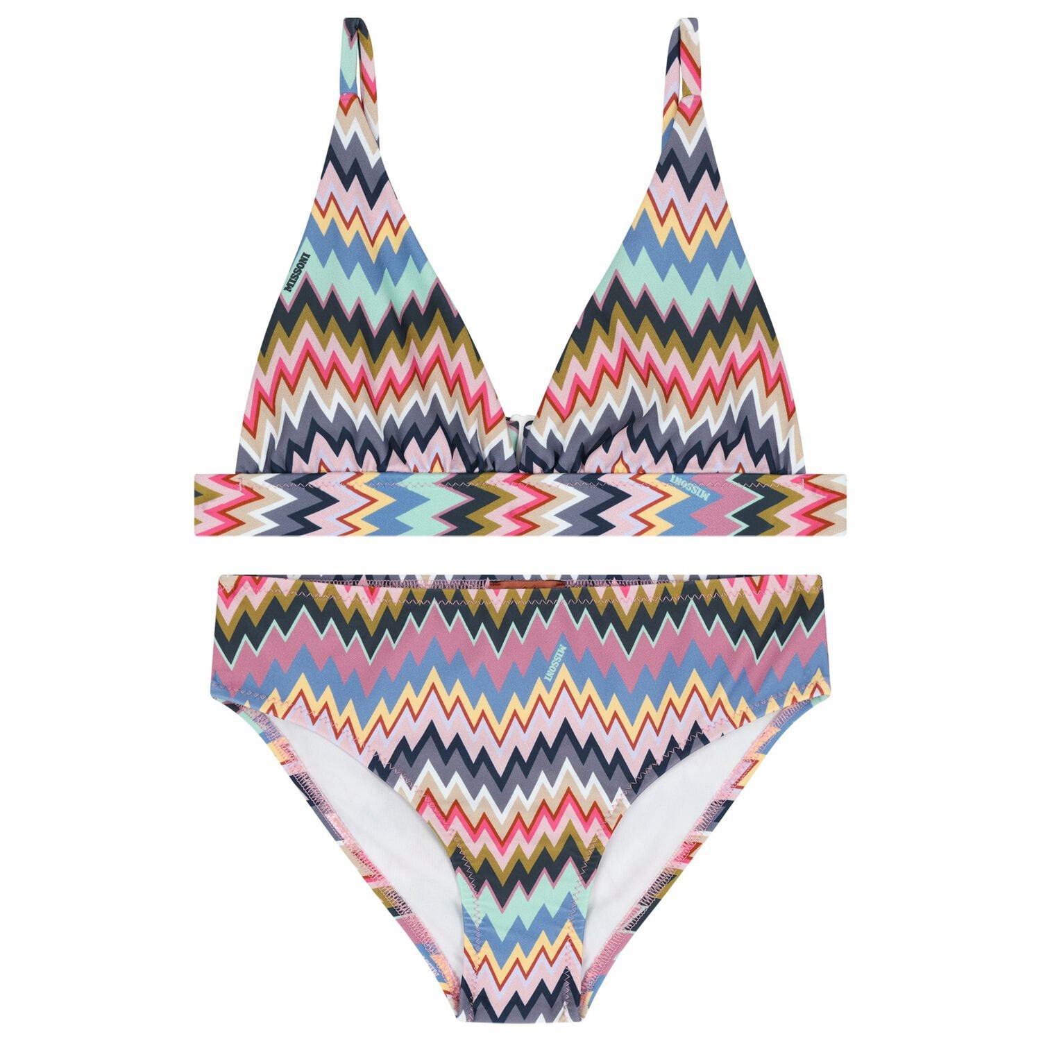 Girls Multi-Coloured Zigzag Print Bikini, 1, hi-res