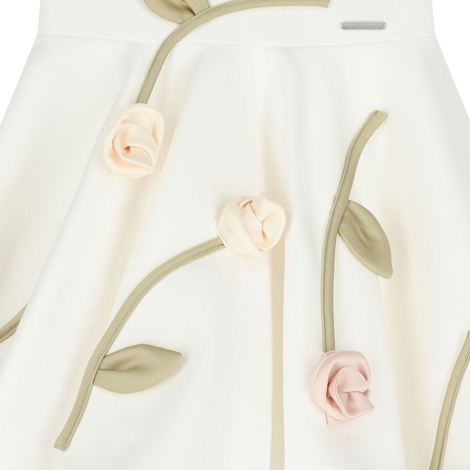 Girls White Rose Satin Dress, 1, hi-res