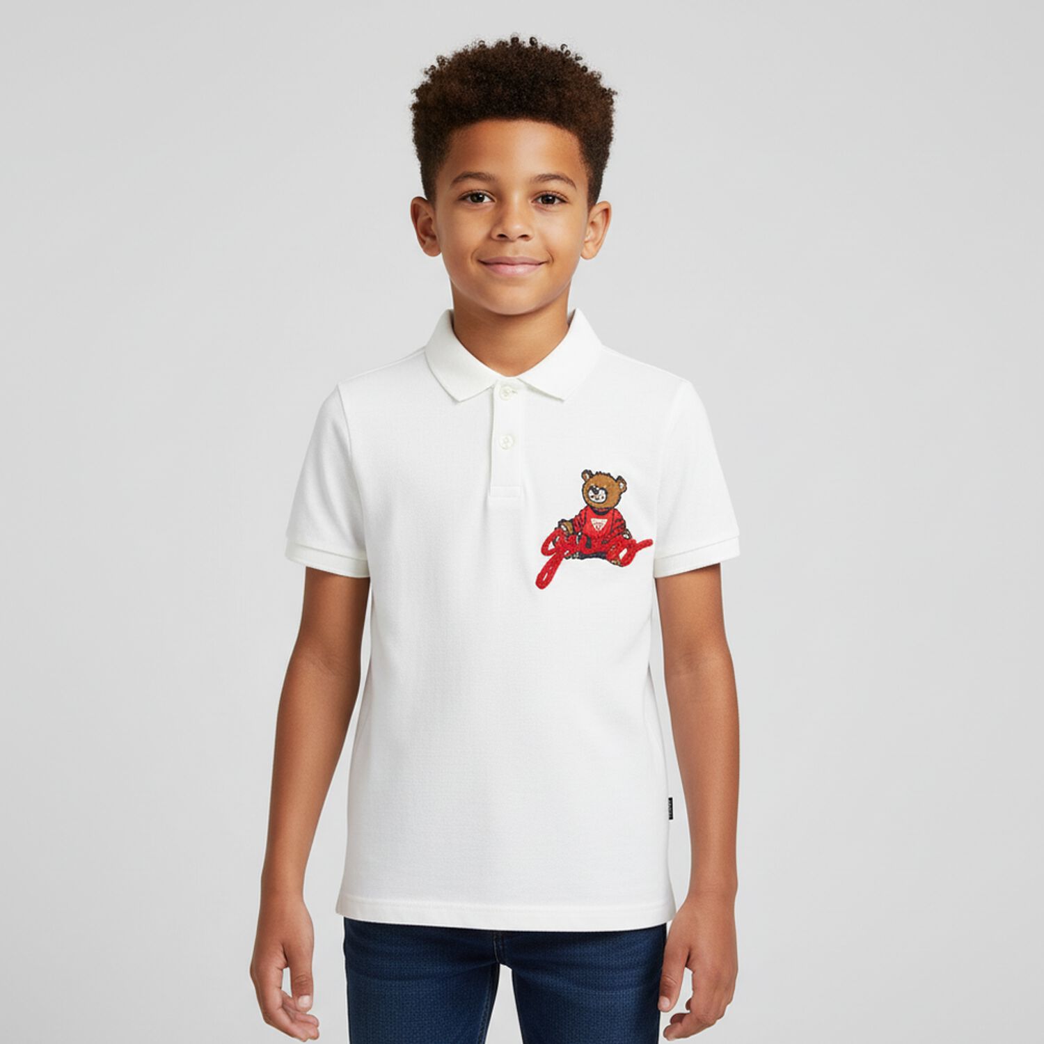 Boys Ivory Teddy Bear Polo Shirt, 1, hi-res image number null
