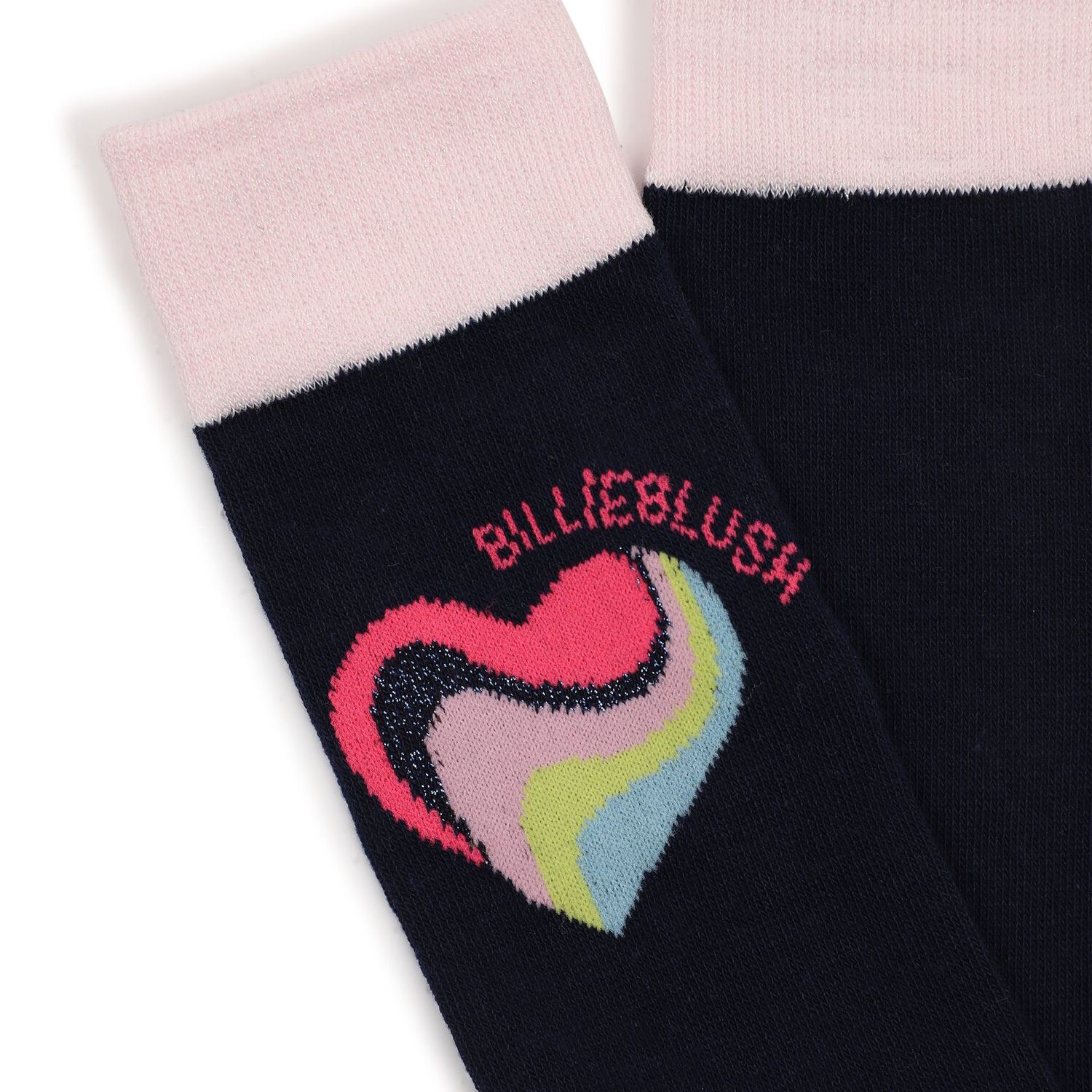 Girls Navy Blue & Pink Heart Socks, 1, hi-res