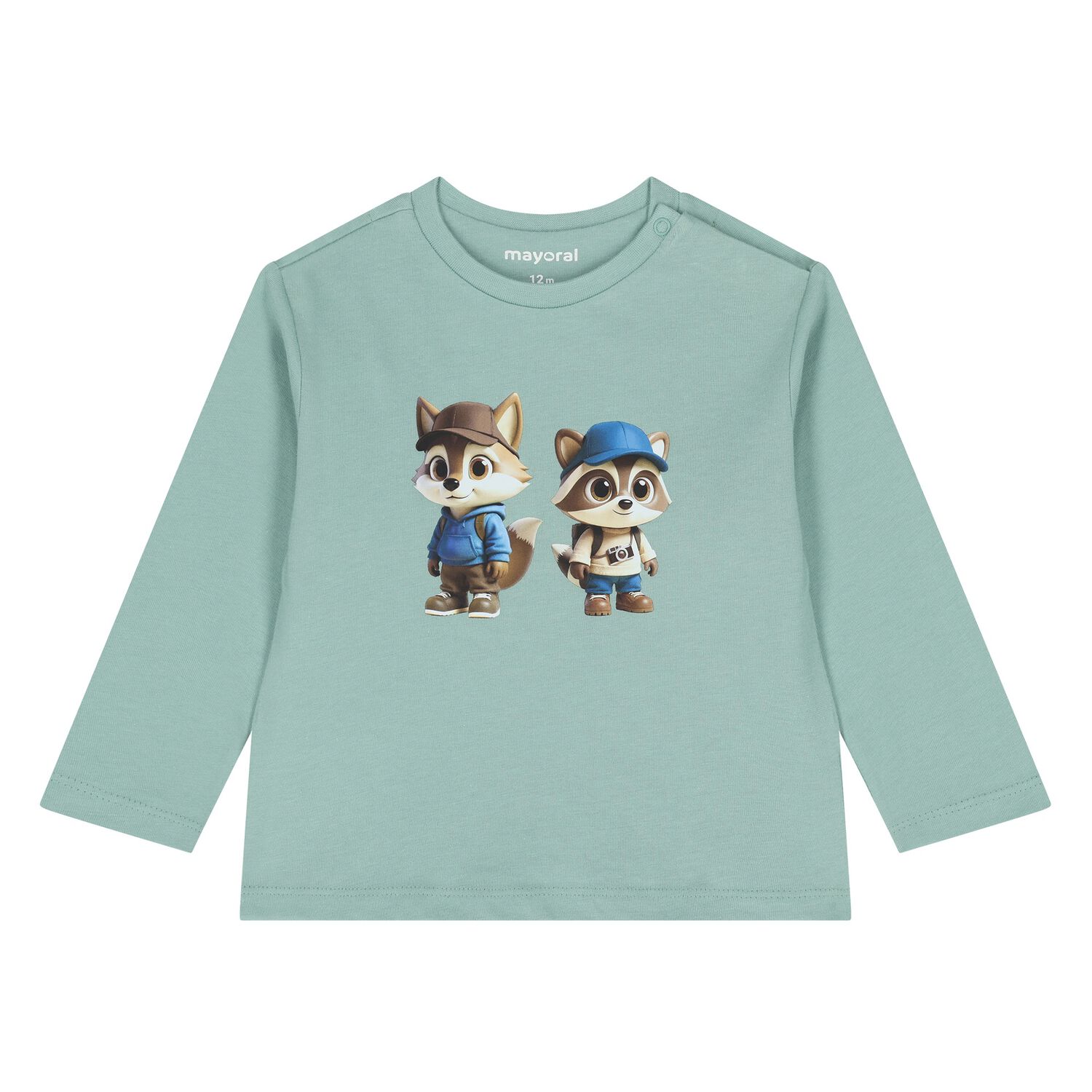 Younger Boys Green Raccoon Long Sleeve Top, 1, hi-res
