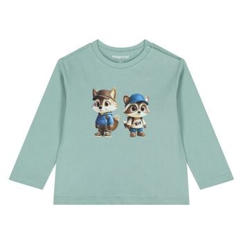 Younger Boys Green Raccoon Long Sleeve Top
