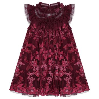 Girls Burgundy Embellished Tulle Dress