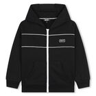 Boys Black Logo Hooded Zip Up Top, 1, hi-res