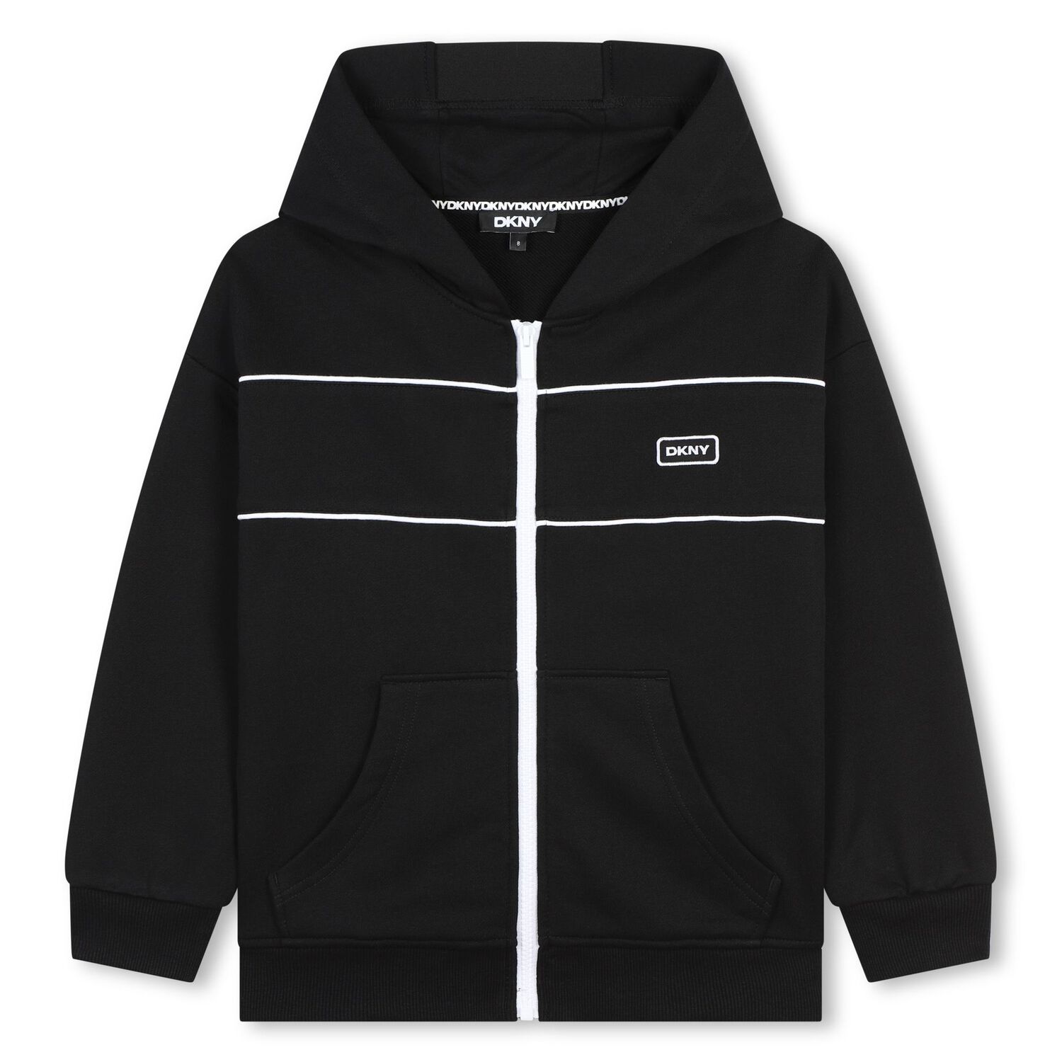 Boys Black Logo Hooded Zip Up Top, 1, hi-res image number null