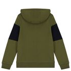 Boys Green & Navy Blue Logo Hooded Top, 2, hi-res