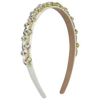 Girls White & Gold Diamante Headband