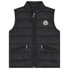 Boys Black Puffer Gilet, 1, hi-res