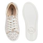 Girls Ivory & Gold Logo Trainers, 1, hi-res