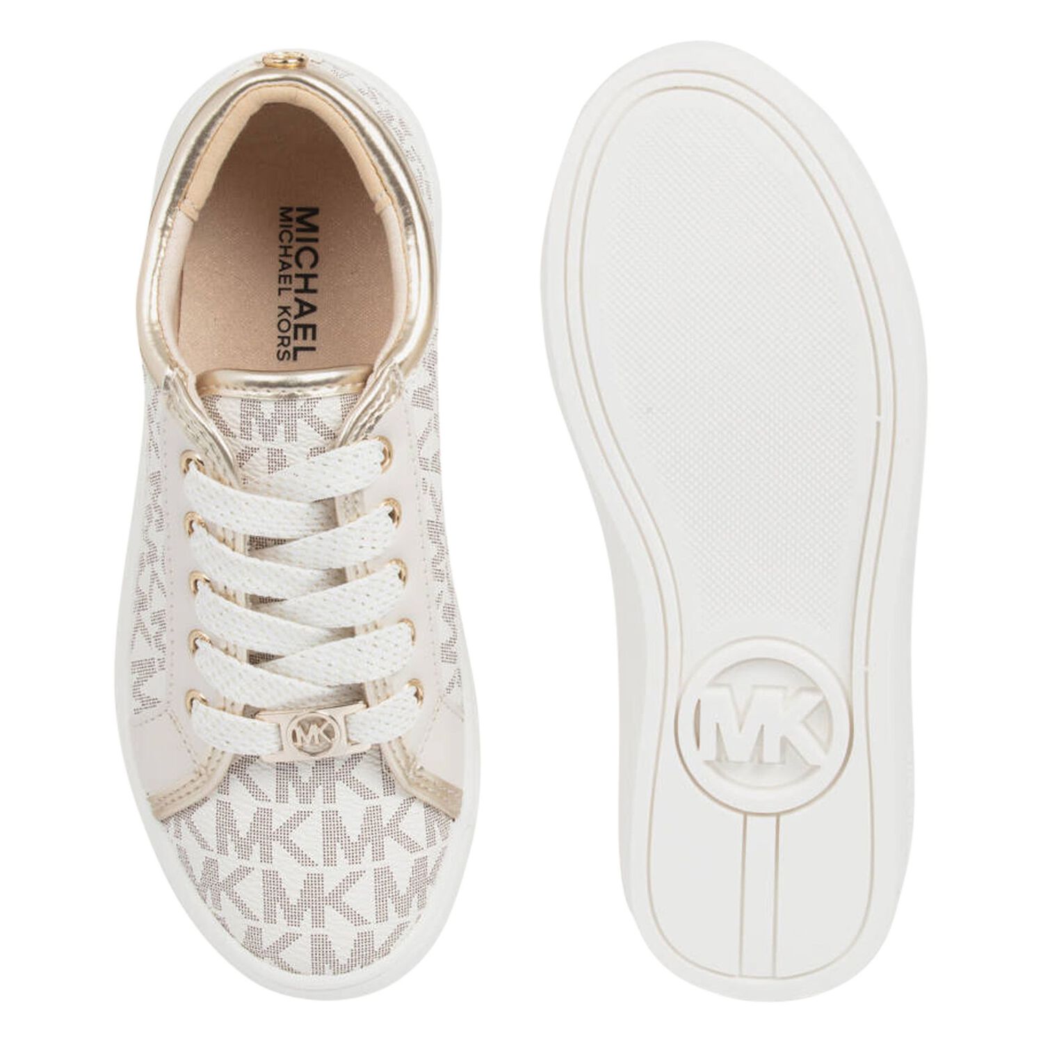Girls Ivory & Gold Logo Trainers, 1, hi-res image number null