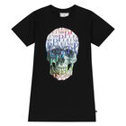 Girls Black Skull Logo Dress, 2, hi-res