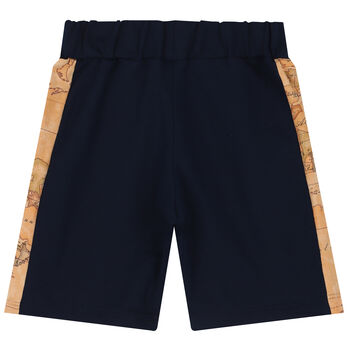 Boys Navy Blue & Beige Geo Map Shorts
