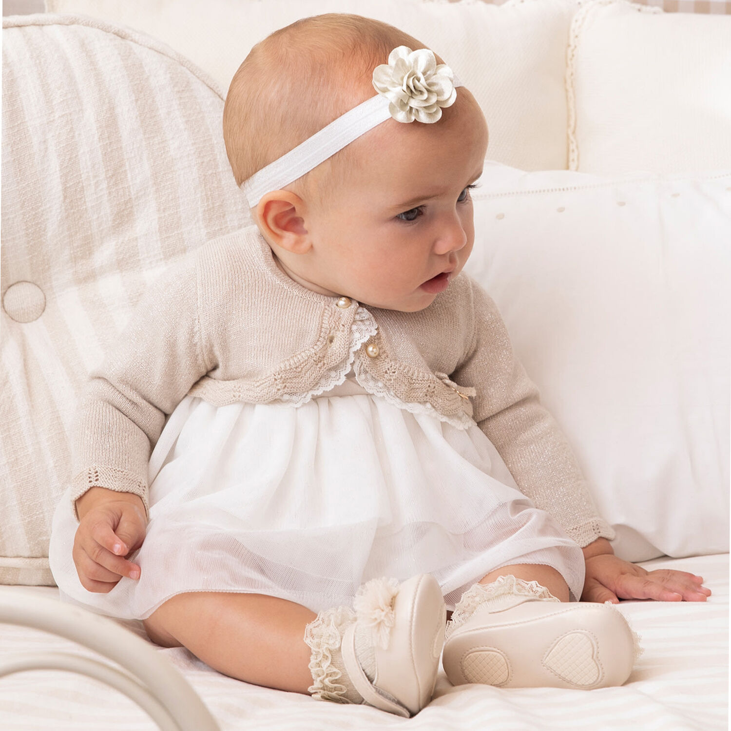 Baby Girls Gold Bolero Cardigan, 1, hi-res image number null