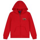 Boys Red Logo Hooded Zip Up Top, 1, hi-res