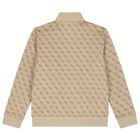 Boys Beige Logo Zip Up Top, 1, hi-res