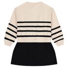 Girls Beige & Black Logo Striped Dress, 1, hi-res