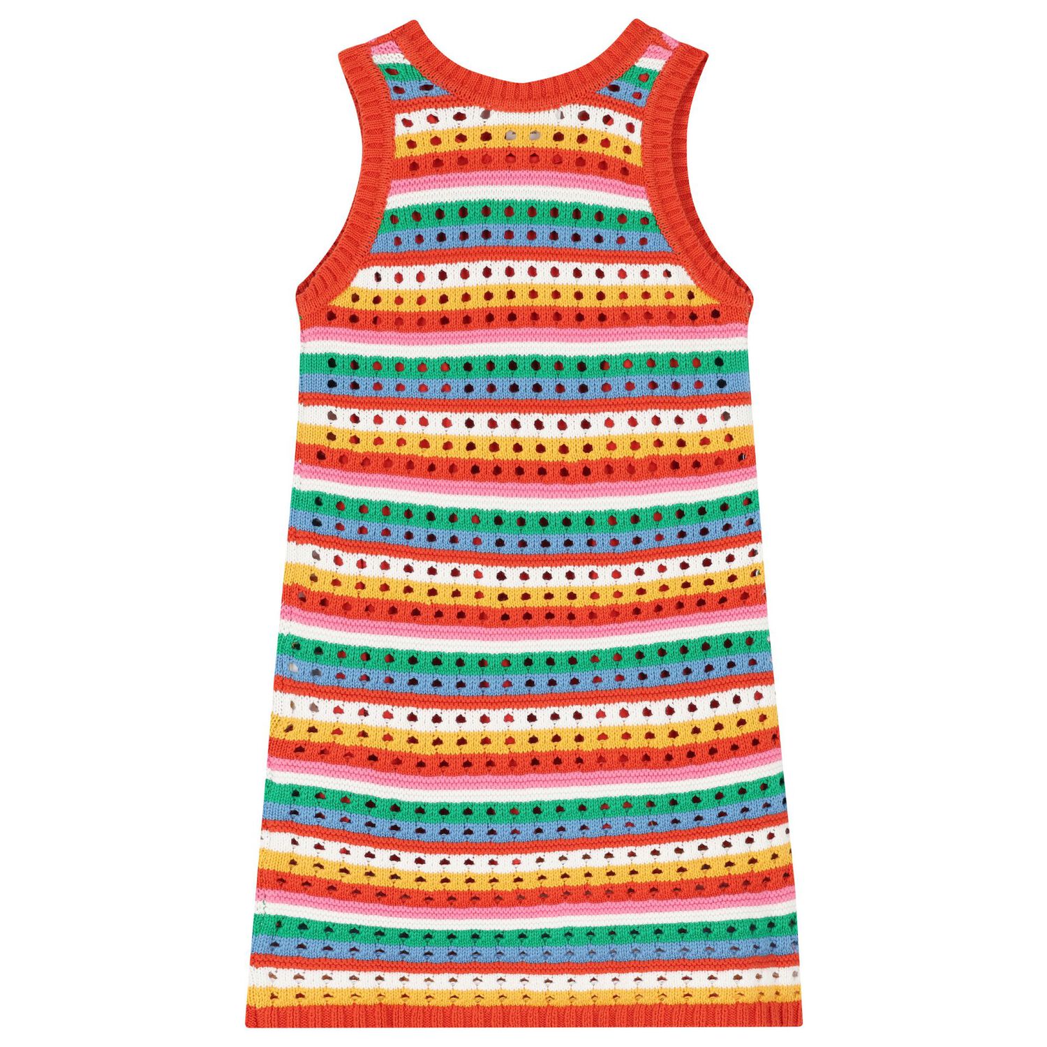 Girls Red Striped Cotton Knitted Dress, 1, hi-res
