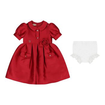 Baby Girls Red Flower Dress Set