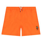 Boys Neon Orange Polo Bear Swim Shorts, 2, hi-res