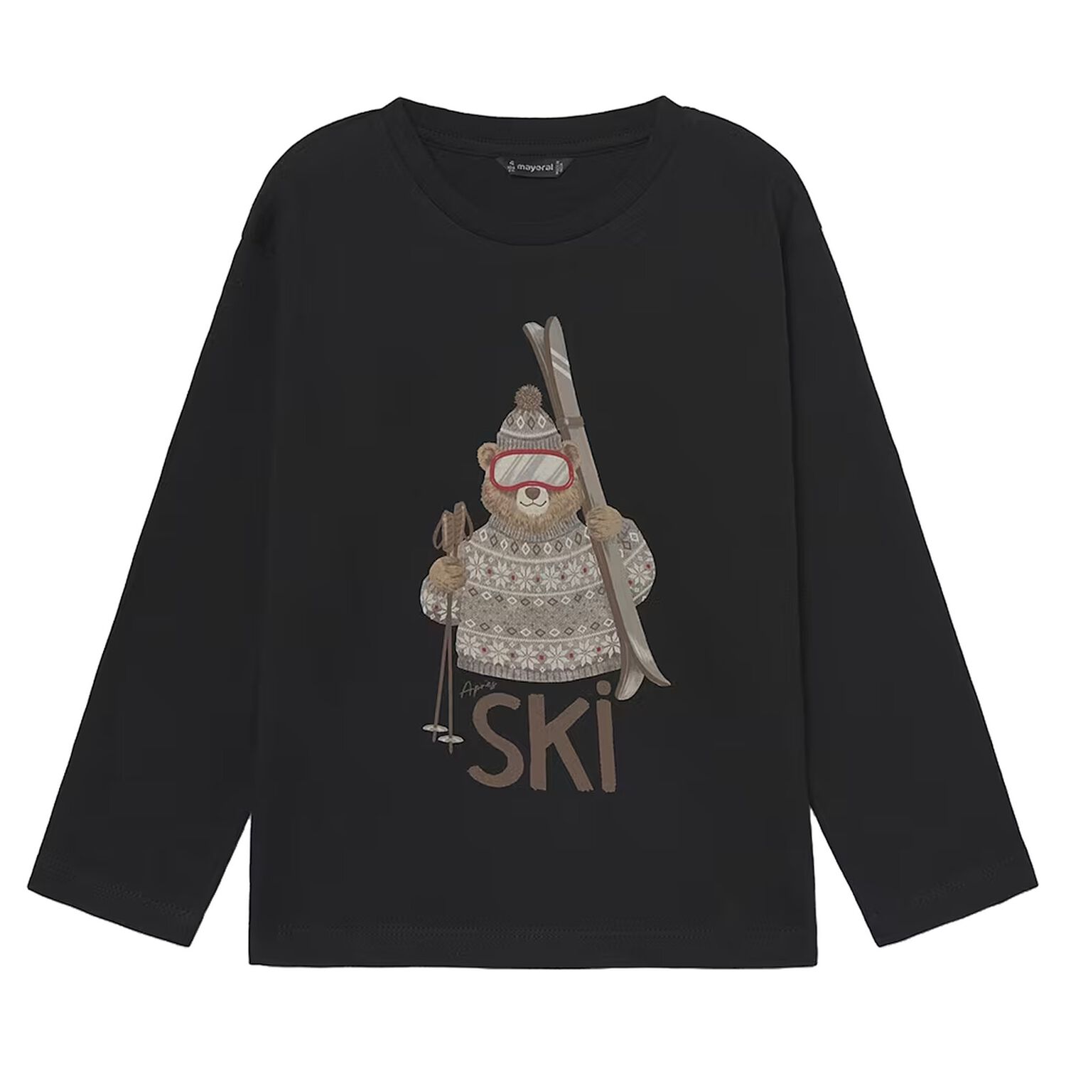 Boys Black Bear Long Sleeve Top, 2, hi-res