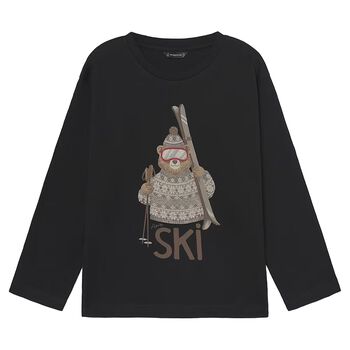 Boys Black Bear Long Sleeve Top