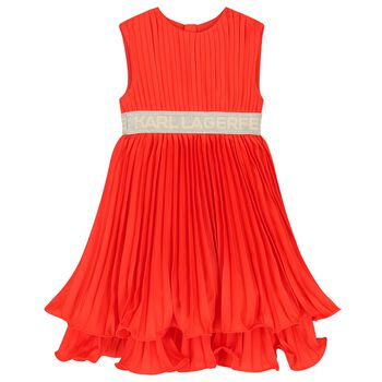 Girls Orange & Gold Pleated Dress