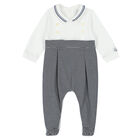 Baby Boys White & Navy Striped Babygrow, 1, hi-res