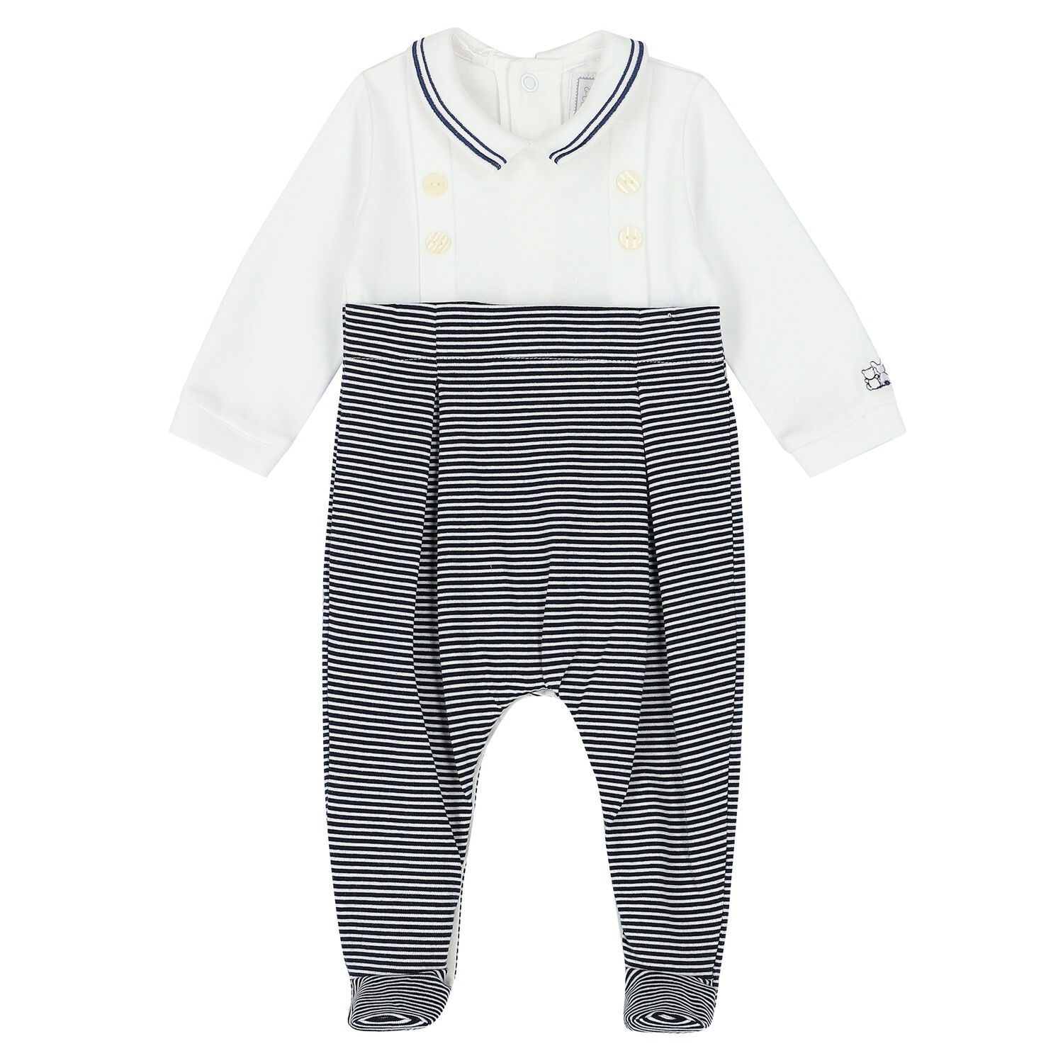 Baby Boys White & Navy Striped Babygrow, 1, hi-res image number null