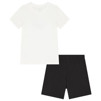 Boys White & Black Logo Shorts Set