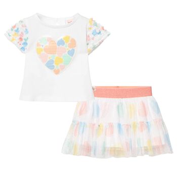 Girls White Hearts Tulle Skirt Set