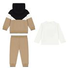 Baby Boys Beige Logo Tracksuit Set, 1, hi-res